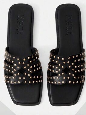 Black Slide Sandals with Gold Studs